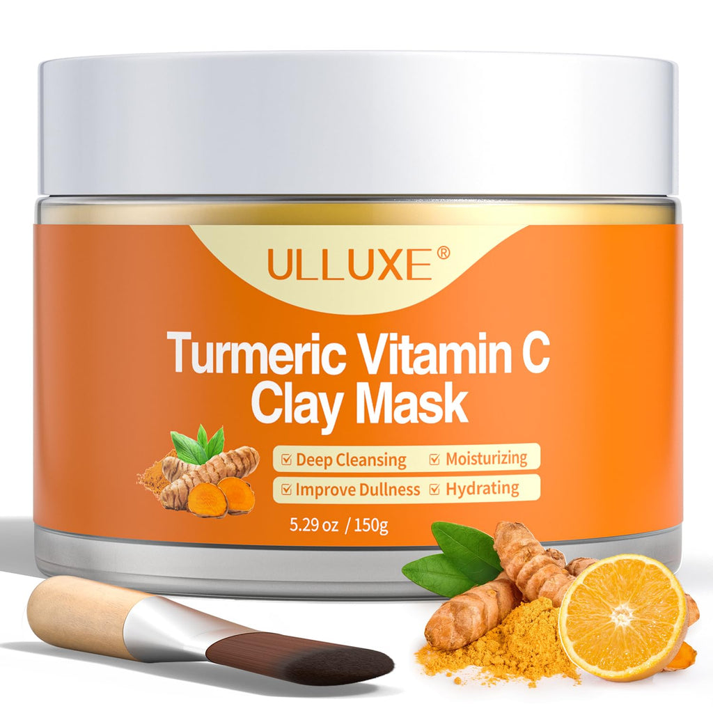 ulluxe Turmeric Vitamin C Clay Mask for Dark Spots, Dull Skin, Moisturizing, Skincare Facial Mask for Blackheads and Pores Cleansing, Improve Uneven Skin Tone, Face Skincare Gift, 5.29 oz