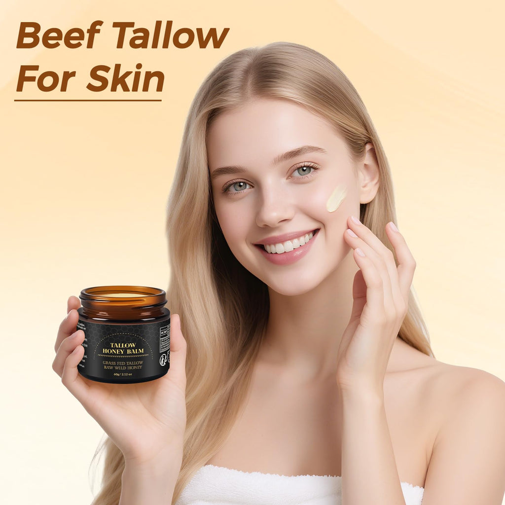 BELYESEE Beef Tallow for Skin with Honey, Unscented Moisturizing Tallow Balm for Face & Body,Grass-Fed，Deeply Nourishing for Dry Skin60g (2.1 oz)