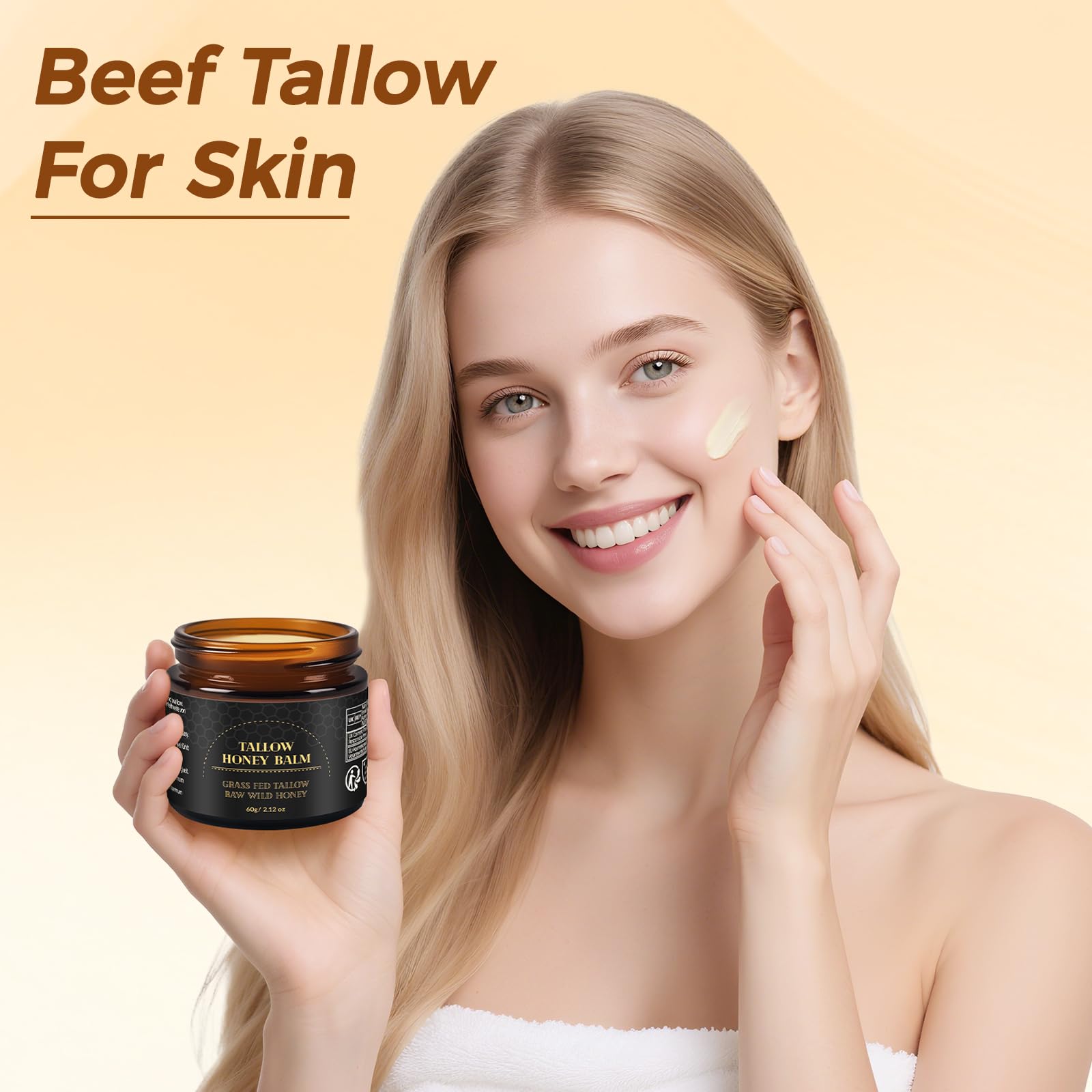 BELYESEE Beef Tallow for Skin with Honey, Unscented Moisturizing Tallow Balm for Face & Body,Grass-Fed，Deeply Nourishing for Dry Skin60g (2.1 oz)