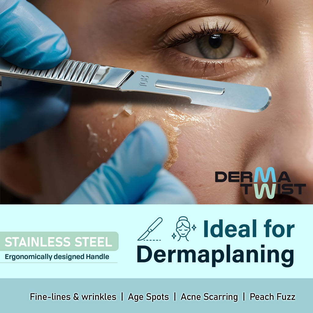 DermaTwist 10R Dermaplane Razor for Women Face – 15-Pack Sterile Dermaplane Scalpels Blades + #3 Dermaplane Handle Facial Razors for Women Face Dermaplaning Professional Face Shaver