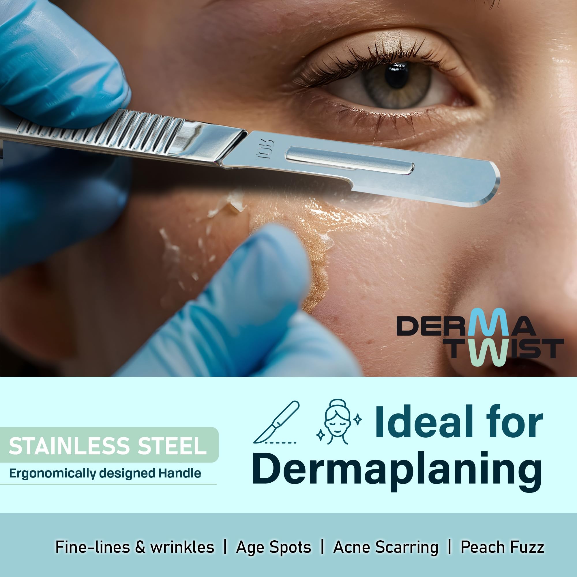 DermaTwist 10R Dermaplane Razor for Women Face – 15-Pack Sterile Dermaplane Scalpels Blades + #3 Dermaplane Handle Facial Razors for Women Face Dermaplaning Professional Face Shaver