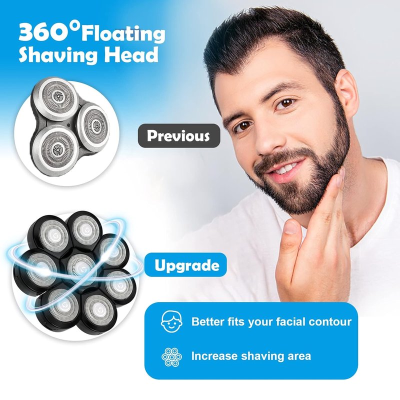 8D Electric Shaver Replacement Heads - Universal Stainless Steel Rotary Blades for Bald Head Razor | 8 Black Blades