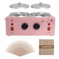 Wax Warmer Double Pot, Professional Electric Heater for Facial, Body, Spa, and Salon, 1.2L Dual Adjustable Temperature with 100 Wooden Craft Sticks, Hair Removal (Pink)