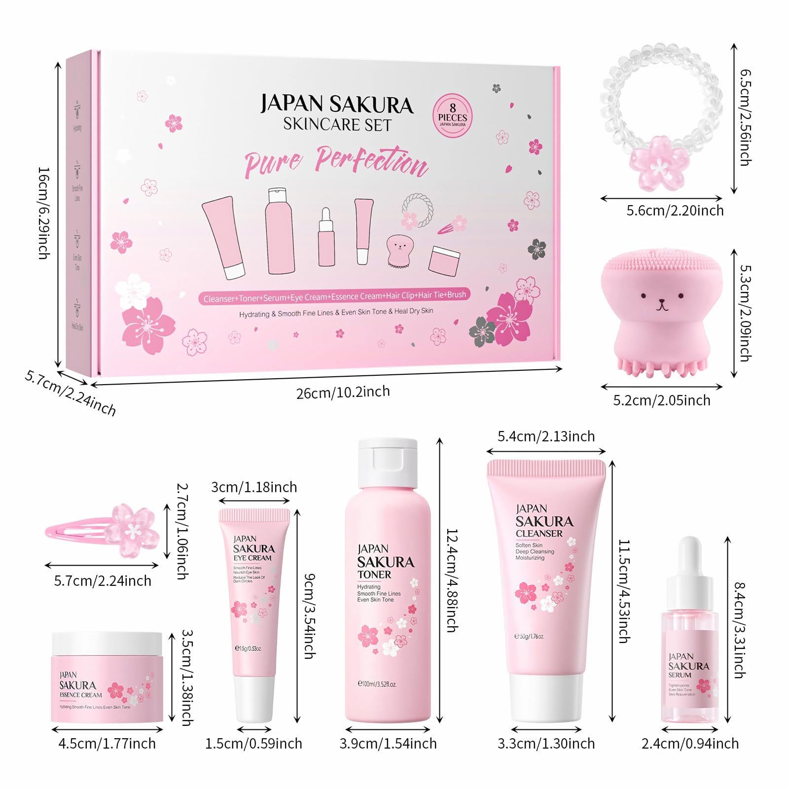 Skin Care Set for Teens Girls,Cherry Blossoms Skincare for Girls 10-12,Hydrating Face Skin Care Kit with Cleanser,Toner,Serum,Eye Cream,Face Cream,Galentines Gifts,Bulk Gift,Valentines Day Gifts