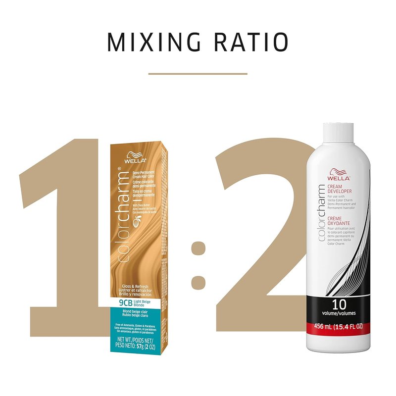 WELLA ColorCharm Demi-Permanent Hair Color - Glossy Light Beige Blonde 9CB with 10 Vol. Developer