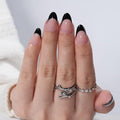 Black French Tip Press On Nails - Black Short Almond Fake Nails, French Tip Press On Nails Reusable Stick On Nails in 16 Sizes, 32pcs False Nail Kit for Women & Girls