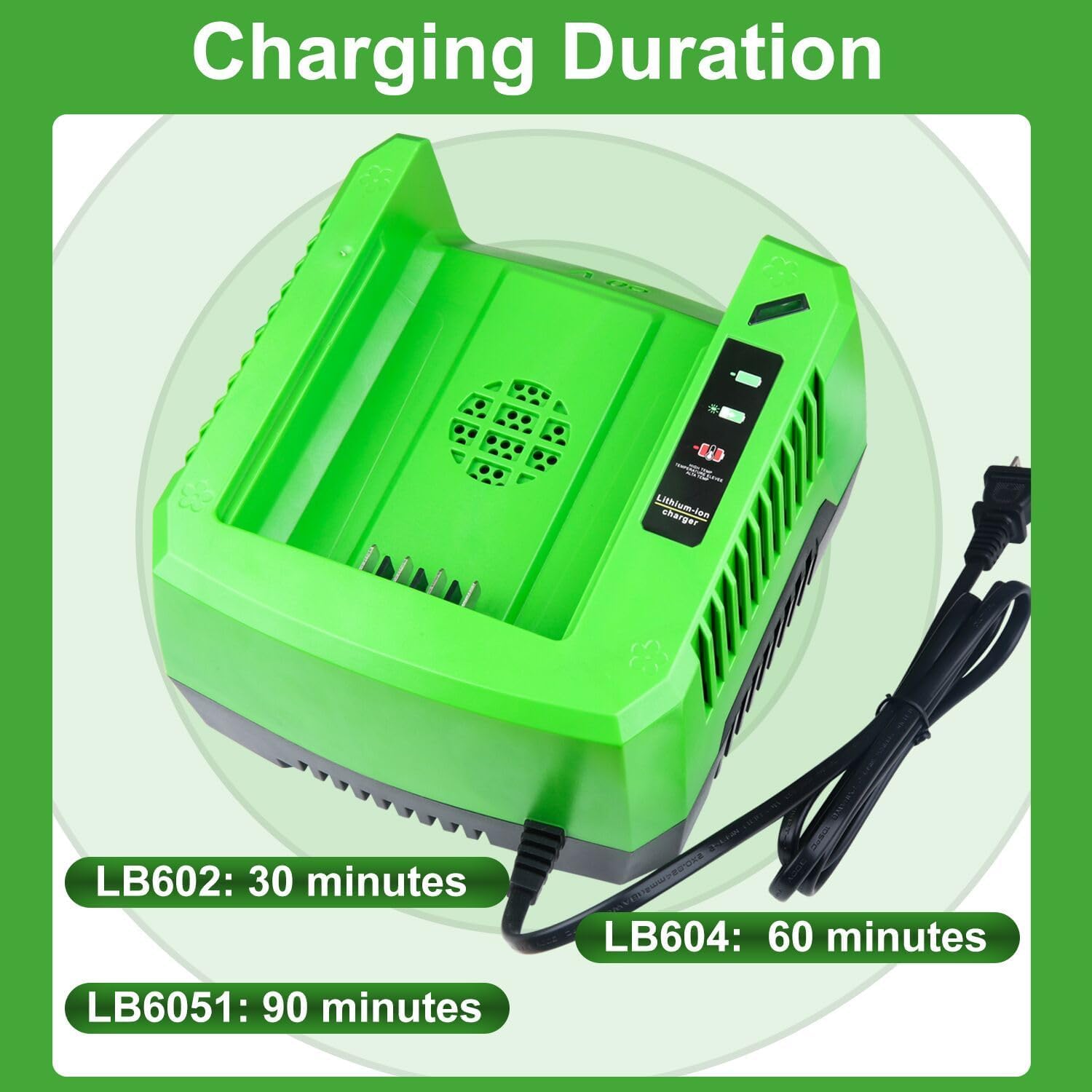 DTK Fast Charging Replacement for Greenworks 60V Chargers CH60R00 CH60DP01 2936902 60DPC10A Rapid Ultra Turbo Battery Charger