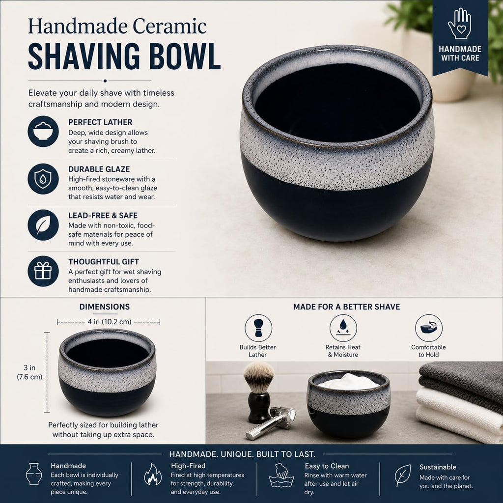 ETROVES 4 Inch Ceramic Shaving Soap Bowl - Shaving Mug for Men Shave Cream & Soap- Shaving Cup for Wet Shave (Blue White)