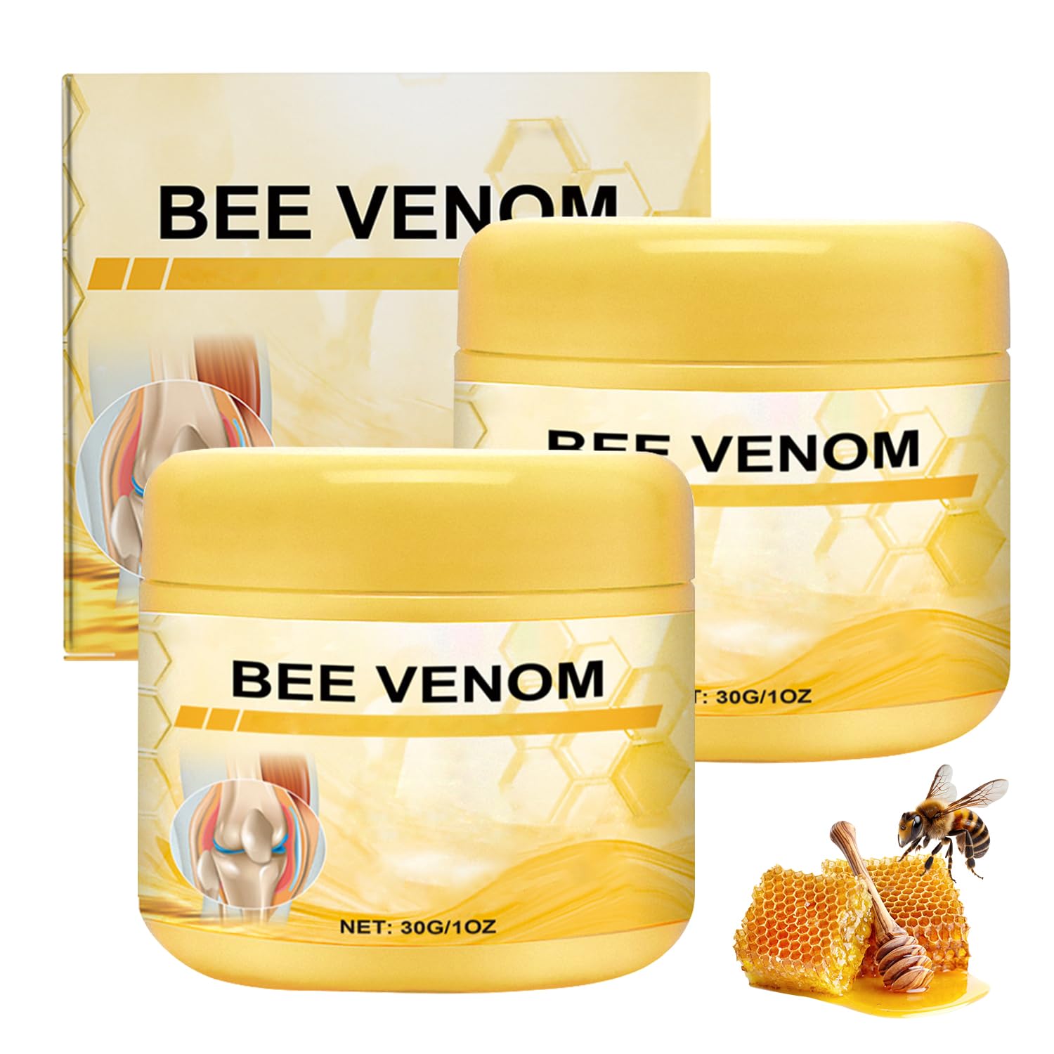 Botou 2PCS New Bee Venom Professional Joint Cream, for Neck, Waist, Back, Hands, Feet and Legs Advanced Bee Propolis Joint Cream, yellow