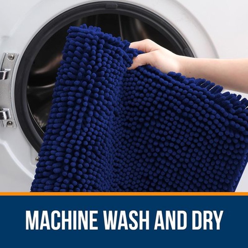 OLANLY Bathroom Runner Rugs - Extra Soft Chenille Bath Mats | 47x24, Quick Dry & Machine Washable, Navy