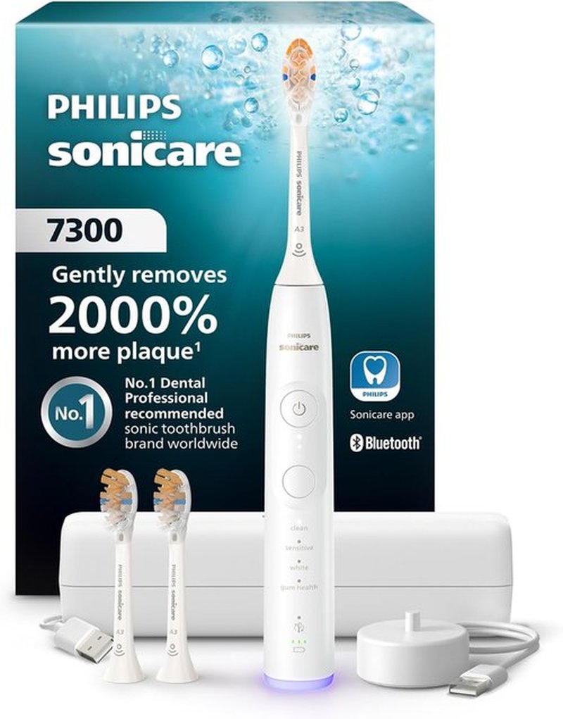 Philips Sonicare 7300 Series Electric Toothbrush - Advanced Sonic Technology, Pressure Sensor, 12 Settings, Travel Case, White | HX7420/07