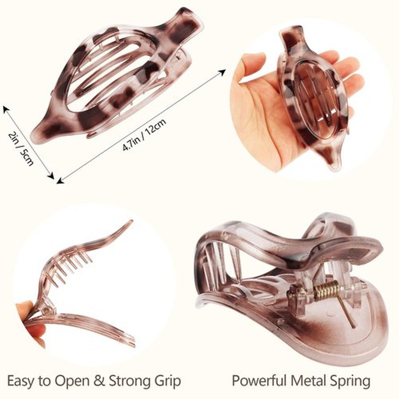 Atoden Flat Hair Clips Duckbill Large Claw Clips for Thick Medium Thin Hair 3Pcs Non Slip French Barrettes Alligator Accessories for Women Girls Tortoise Shell Leopard Black
