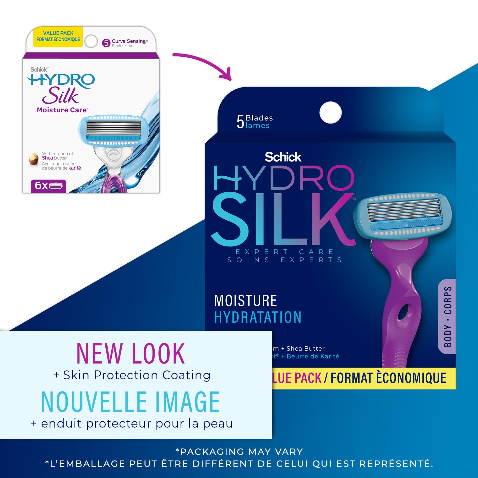 Schick Hydro Silk Moisture Razor Blade Refills,| 5-Blade Moisturizing Razors for Women | Womens Moisturizing Razor Refills,6 Count (Pack of 2)