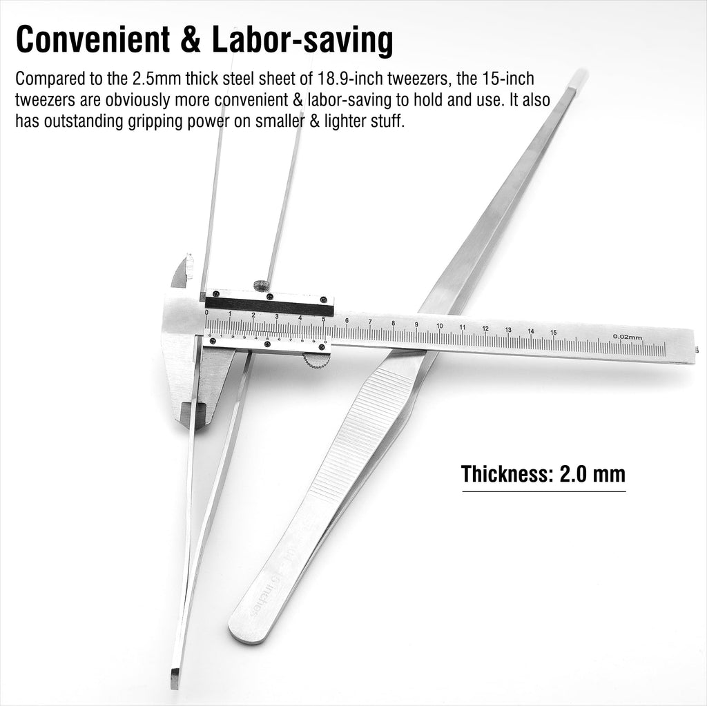 Dxobay 2Pcs 15 inch Extra Long Rustproof Tweezers for Salt & Fresh Water, Heavy Duty Reptile Feeding Tongs for Aquarium & Terrarium, Large Metal Snake Feeding Tongs, SUS 304 Stainless Steel Tweezers