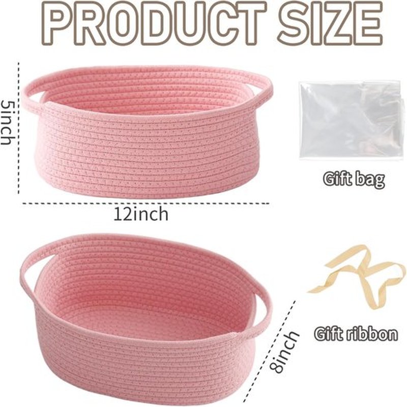 JMvicyroam Woven Basket - Small Rope Storage Bin with Handles for Organizing Shelves & Closets | Pink