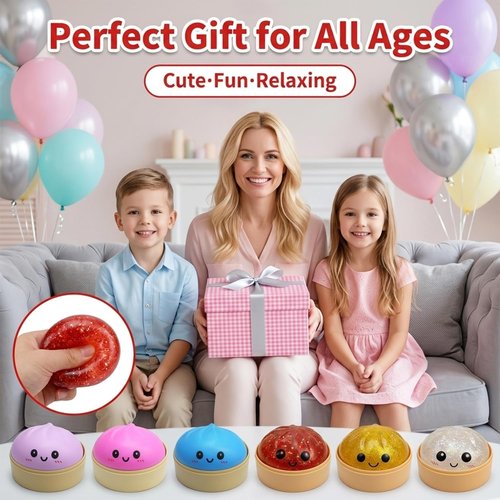 Dumpling Squishy | Colorful Glitter Stress Balls - Fun Fidget Sensory Toy for Easter Basket (Pink)