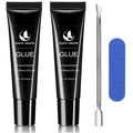 2pcs Nail Glue for Press On Nail with Cuticle Pusher Set, No UV Needed, Quick Dry Strong Semi Solid Glue for Press On, Long Lasting Adhesive for Fake Acrylic Nails