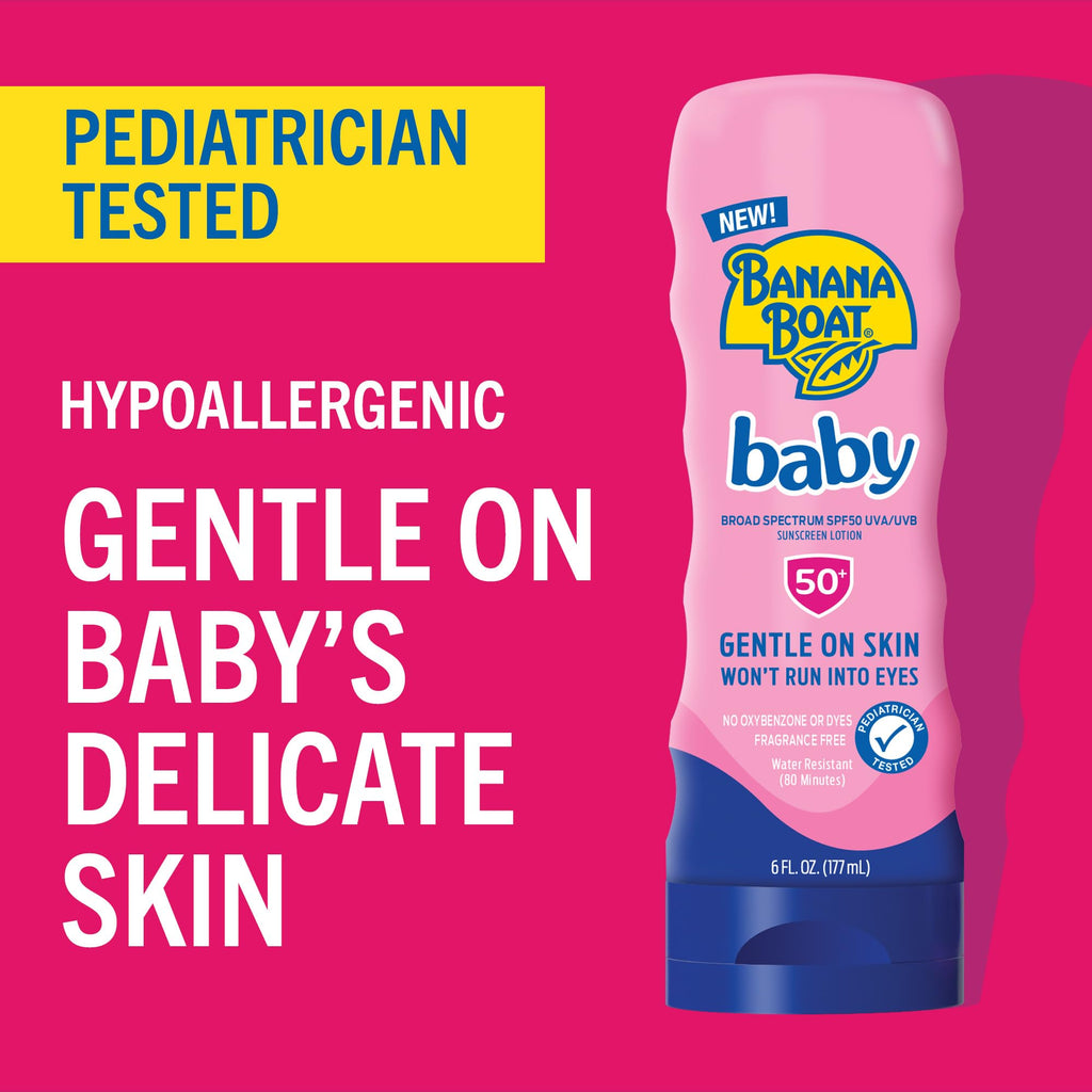 Banana Boat Baby Sunscreen SPF 50, 6oz | SPF 50 Sunscreen for Babies and Toddlers, Beach Essentials, Baby Sunblock, 6oz (Pack of 2)