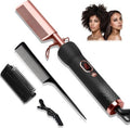 Hot Comb,Travel Curling Iron Double Voltage 110-240V with European Plug Adapter,12 Temp Settings Straightening Comb for Black Hair,Pressing Combs for Straight/Curling