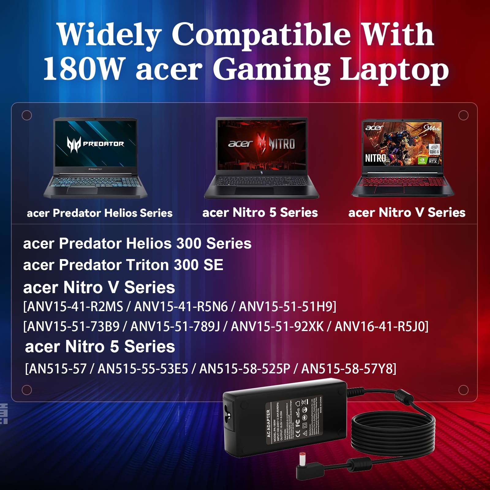 180W Charger for Acer Predator Helios 300/Triton 300 Se/Nitro V/V15 Laptop