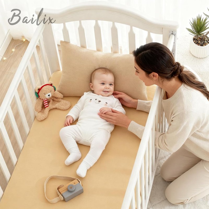 Bailix Heavyweight Muslin Baby Crib Sheets - 2-Pack Neutral Fitted Sheets | Soft 100% Organic Cotton (52"x28", Cream & Coffee)