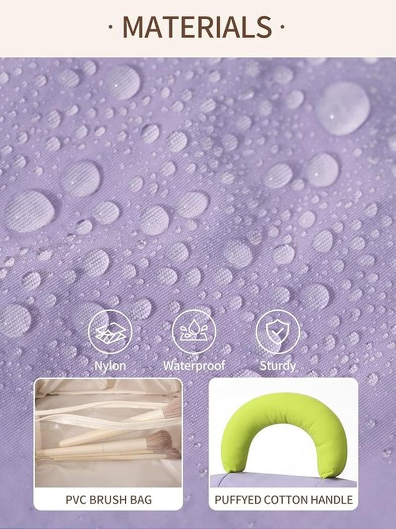 Detola Travel Makeup Bag - Waterproof Lay Flat Cosmetic Organizer with Compartments | Purple