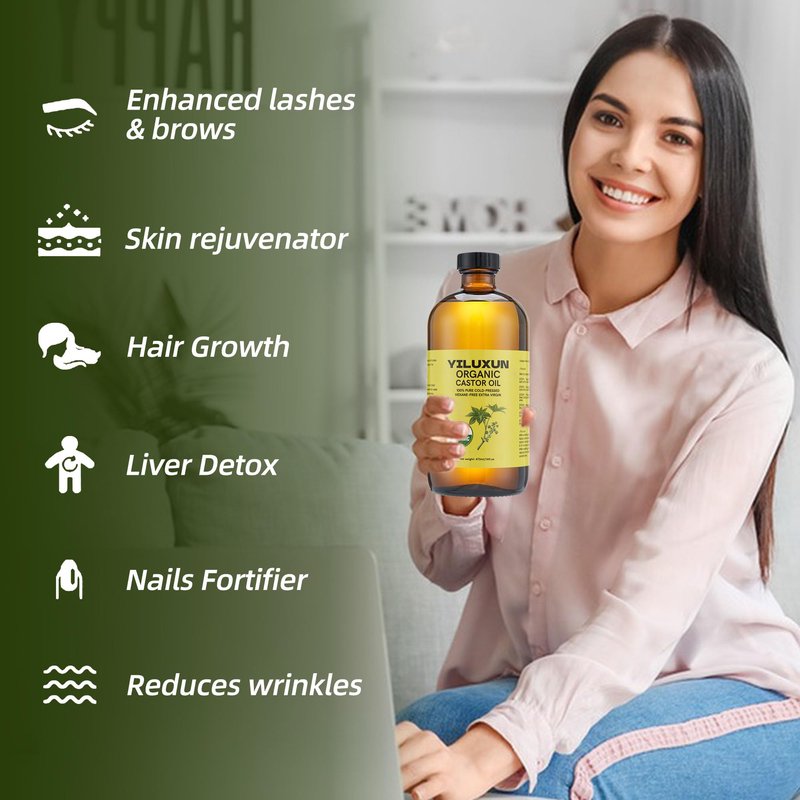 YILUXUN 50Pcs Castor Oil Pack Wrap with 16oz castor oil Organic Cold Pressed Unrefined Glass Bottle,Disposable Castor Oil Patches for Belly Button,Stomach,Knee,Feet,Entire Body