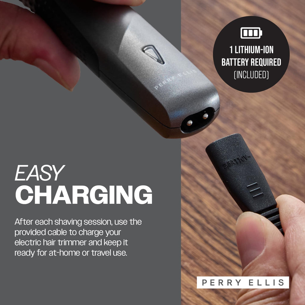 Perry Ellis 3-in-1 Ear, Nose & Facial Hair Trimmer for Men, Cordless Battery-Powered Grooming Tool with Detachable Heads, Antislip Design, Rechargeable Shaver with Cable