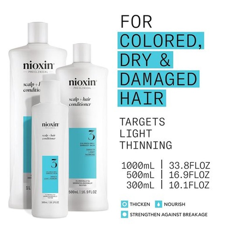 Nioxin System 3 Scalp & Hair Thickening Conditioner - Nourish Colored, Dry & Damaged Hair | Strengthen with Niacinamide & Biotin