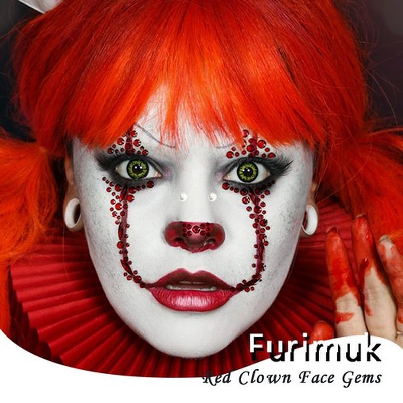 2 Pack Red Face Gems Jewels Tattoos for Halloween,Day of the Dead Skull Rhinestone Temporary Face Tattoo Stickers for Women Men Cosplay Makeup Outfit Blue Clown