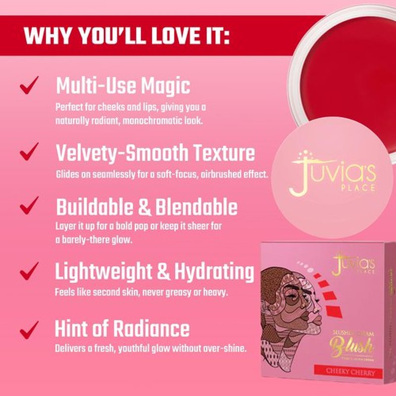 Juvia's Place Blushed Cream Blush – Cheeky Cherry – Multi-Purpose Cream Blush for Cheeks & Lips - 2in1 Formula, Smooth, Blendable Texture for a Soft Dewy Finish - Buildable & Lightweight Face Makeup