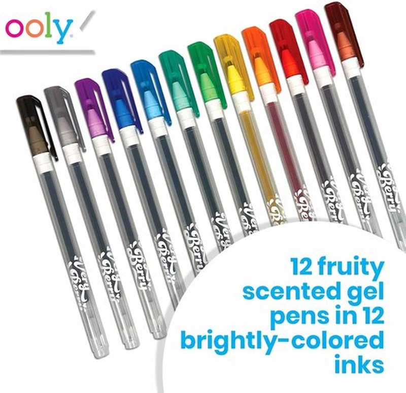 Ooly Scented Gel Pens Set - Very Berry Strawberry Scent, 12 Pack, 0.7mm NIB for Kids & Adults