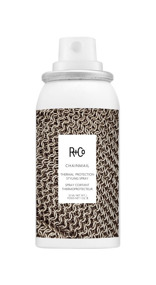 R+Co Chainmail Heat Protection Spray For Hair | Thermal Protection + Flexible Hold + Silky Shine | Vegan + Cruelty-Free | Travel | 1.0 Oz