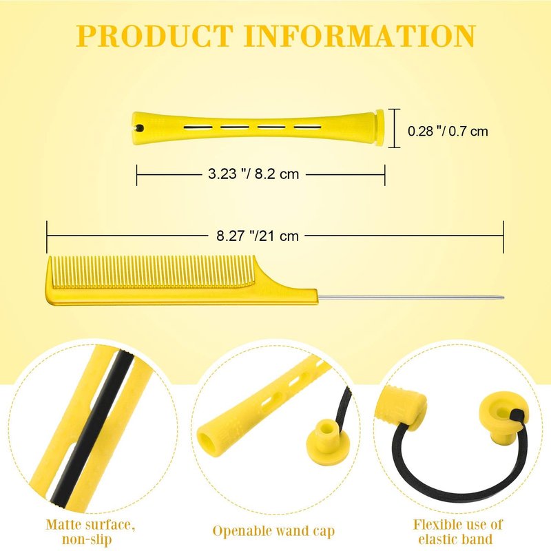 WILLBOND Hair Perm Rods - 96 Pcs Plastic Cold Wave Curlers with 2 Steel Pintail Combs | 0.28 Inch, Yellow