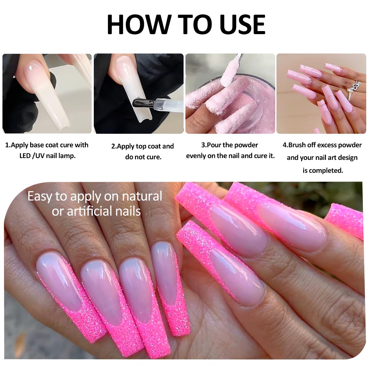 10 Bottle Shimmer Sugar Glitter Powder for Nails,Colorful Candy Coat Effect Iridescent Nail Dipping Powder Pigment, Fluorescent Chrome Dust and Stainless Steel Cuticle Pusher for DIY Manicure Decor