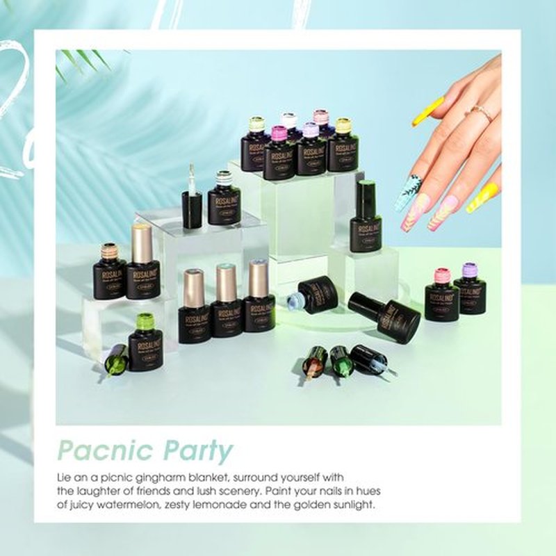 ROSALIND 18PCS Gel Nail Polish Set with Base Top Coat (Glossy Matte and Glitter),14 Pcs Pastel Bright Colors Gel Polish Set Macaron Colors Soak Off Nail Polish Gel Nails Art for Women