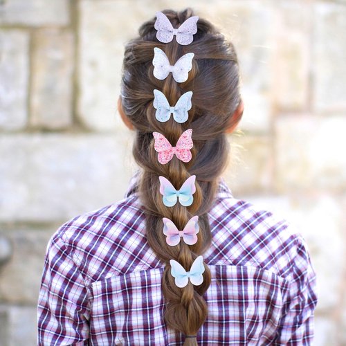 Rainbow Glitter Butterfly Hair Clips Set for Toddlers and Kids - 12 Pieces Sparkly Sequin Bows