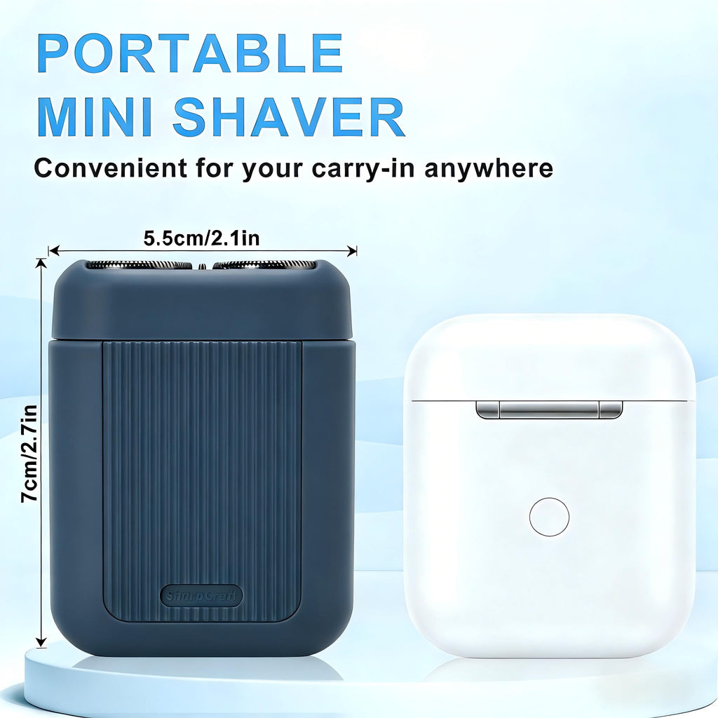 Dual Head Electric Shaver for Men, Rechargeable USB Portable Razor, Wet & Dry Washable Rotary Shaver, Compact Travel Shaver (Navy Blue)