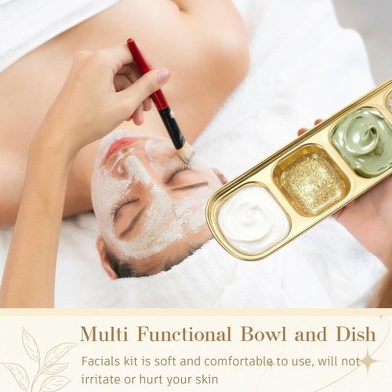 Teenyyou 4 Pcs DIY Esthetician Bowls Face Mask Tray Esthetician Supplies Stainless Steel Compartment Serving Tray Women Skincare Products for Spa Salon Aesthetician Beauty, Nail Art(Gold,Large)