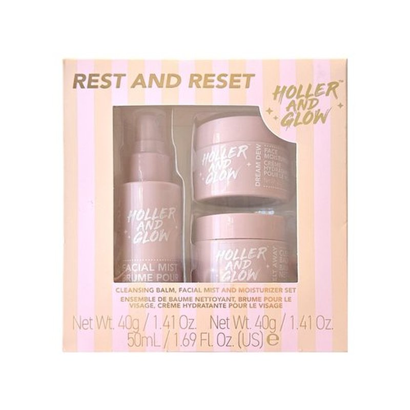 Holler And Glow Rest And Reset Cleansing Balm, Facial Mist And Moisturizer Set, Hydrating Face Spray, Cleanser & Makeup Remover, Nourishing, Stocking Stuffer For Teen Girls, 3 Piece Easter Gift