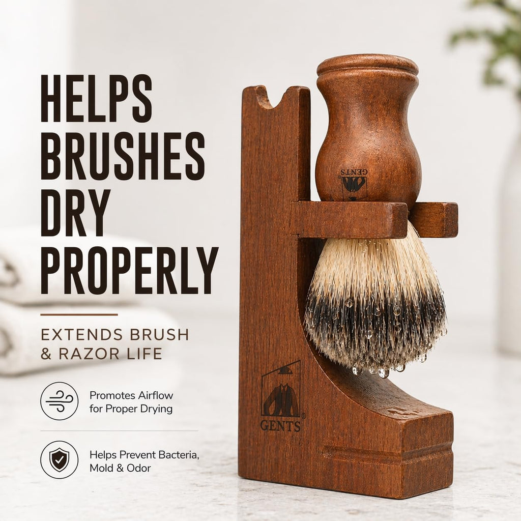 G.B.S Deluxe Wooden Shaving Razor and Shave Brush Stand - Safety Razor Brush Holder. Prolong The Life of Your Shaving Brush and Razor, Walnut Wood Finish