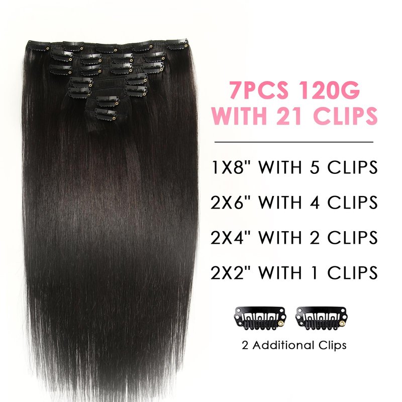 WOWANGEL Clip in Hair Extensions Human Hair,20" Seamless Clip Ins No Damage,7pcs 120g Remy Hair Reusable for Daily Styling,Weddings,Events,Natural Black (1B)