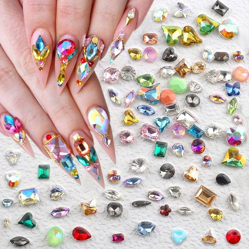 50pcs Colorful Rhinestone Crystals Points with Butterfly, Star, Heart, Geometric Shapes suitable for Nails & Crafts
