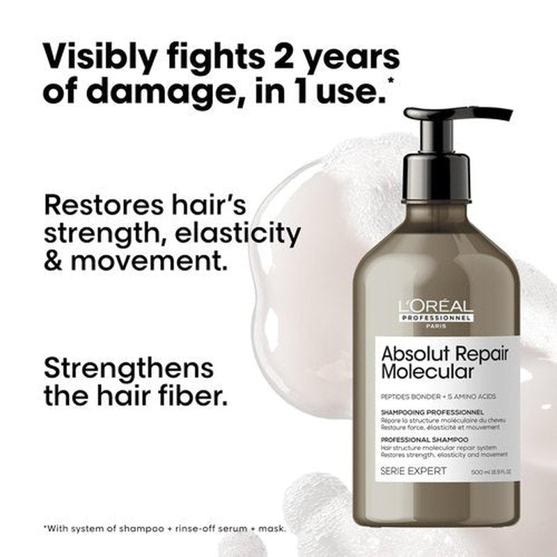 L'Oréal Professionnel Paris Absolut Repair Shampoo - Strengthens & Repairs Damaged Hair | Sulfate-Free, With Peptide Bonder & Amino Acids
