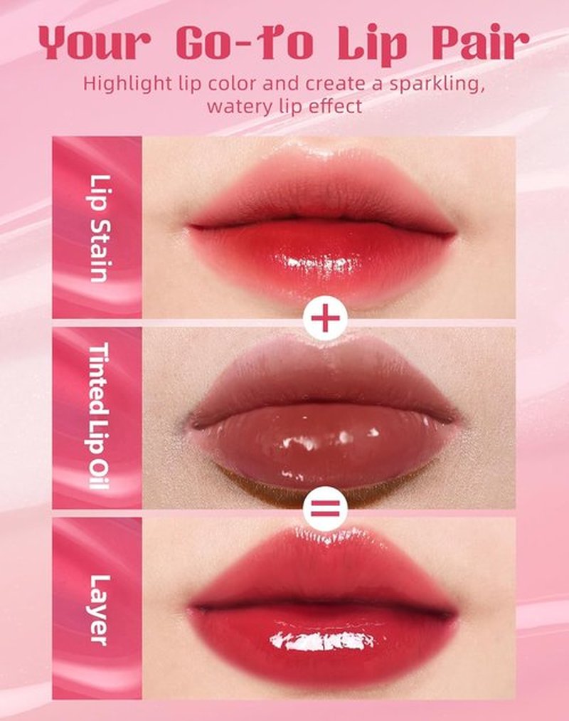 Bayfree Tinted Lip Oil & Stain Set - Waterproof, Long-Wearing Korean Makeup | High-Shine, Moisturizing 2-in-1 Tint for Dry Lips, Vegan & Cruelty-Free