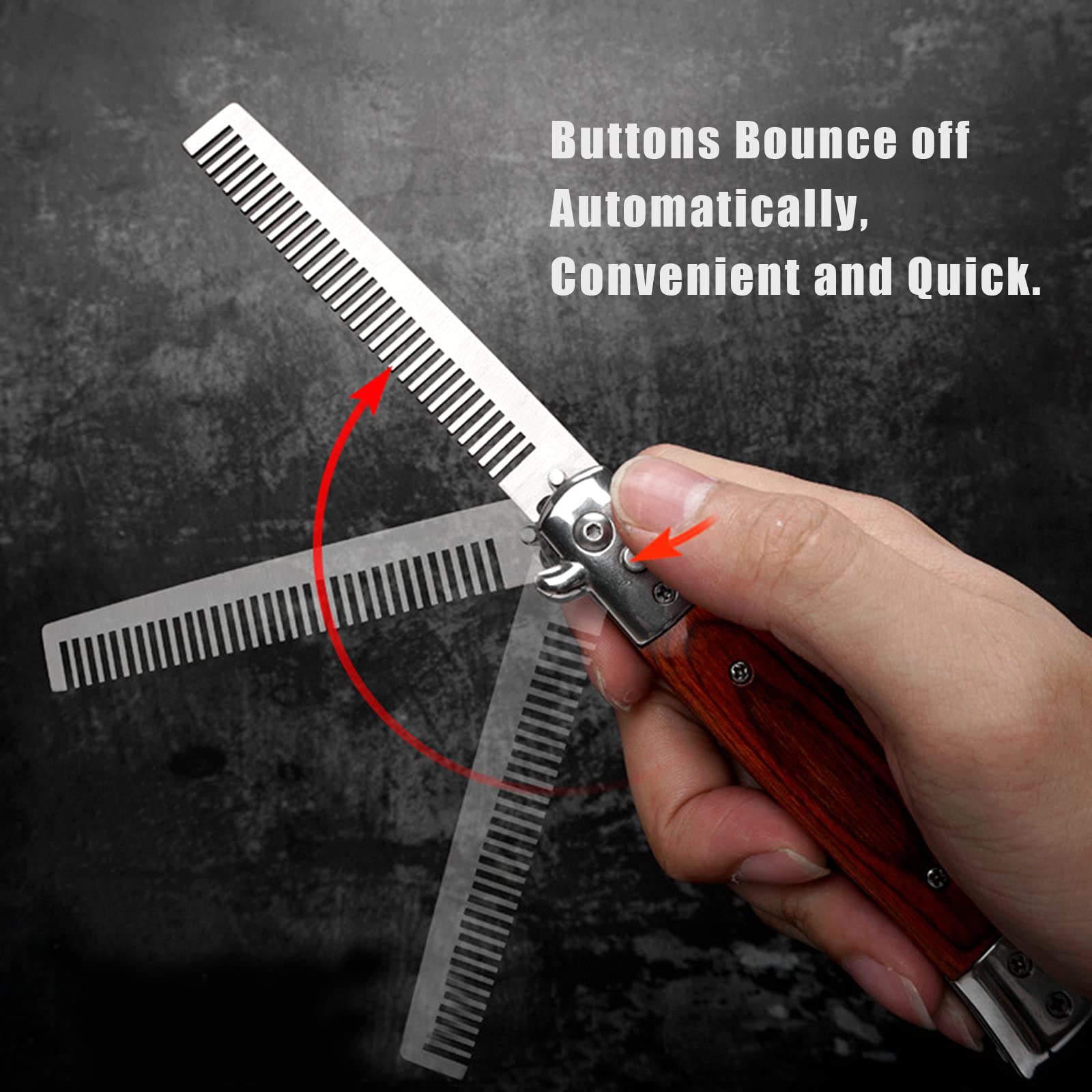 Folding Pocket Comb, Stainless Steel Beard Comb for Men, Switchblade Fine Tooth Mustache Combs Designed for Hair Salon Beauty Tool (Wood Color)