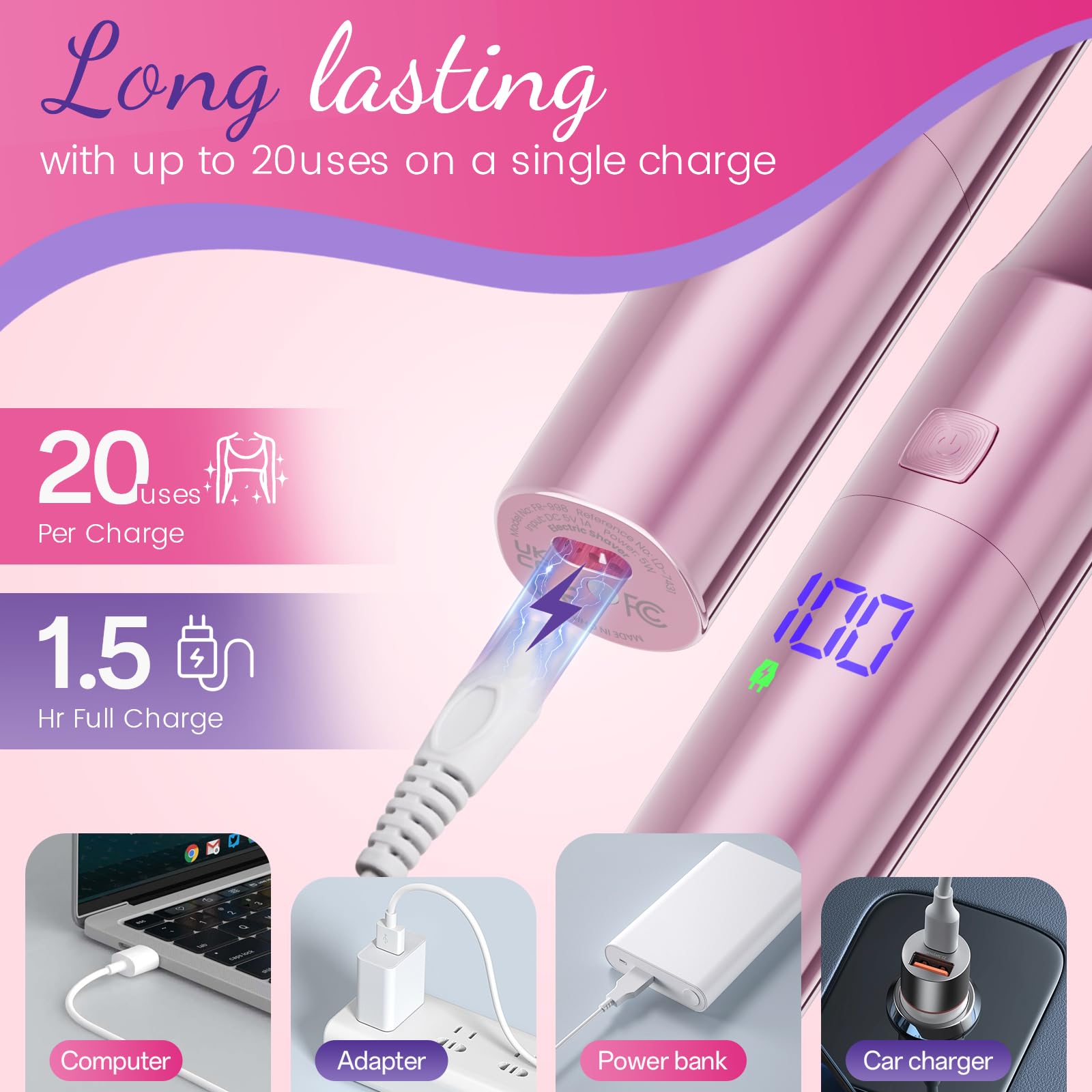 Bikini Trimmer for Women 2 in 1 Electric Razors for Women - Wet and Dry Electric Lady Shaver, Smooth Facial Hair Remover and Body Hair Trimmer for Bikini,Leg, Underarm, Face, Private Area (Rose)