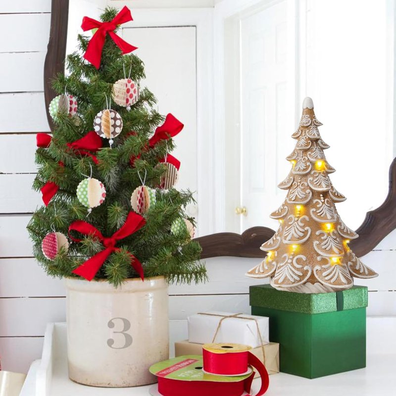 Cynkeyee Gingerbread Christmas Tree Decorations - Indoor Xmas Lights & Party Centerpiece, 6.5x4.5x10 Inch