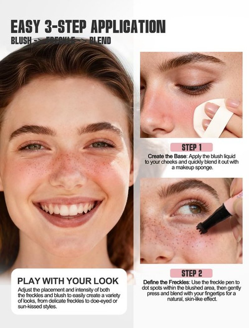 Anglicolor Freckle Pen, 2 in 1 Faux Freckle Stamp with Blush, Quick-drying, Waterproof, Long-Lasting, Natural Sun-Kissed Look for Beach Days Daily No-Makeup Look (01 Light Brown+Soft Nude Pink)