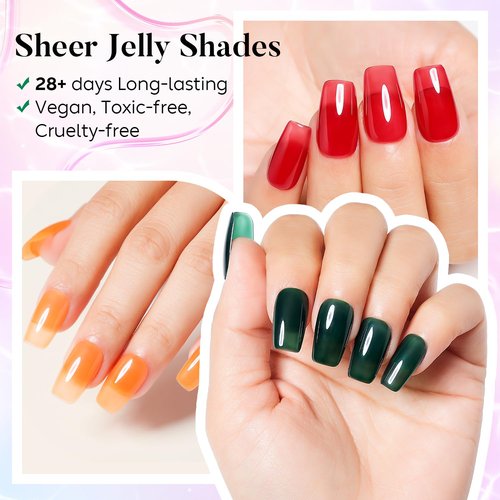 AIMEILI Gel Nail Polish Transparent Icy Jelly Gel Polish Soak Off U V LED Hema Free Nail Polish Vegan Cruelty-free Nail Salon Varnish 6 Color Set Kit of 77